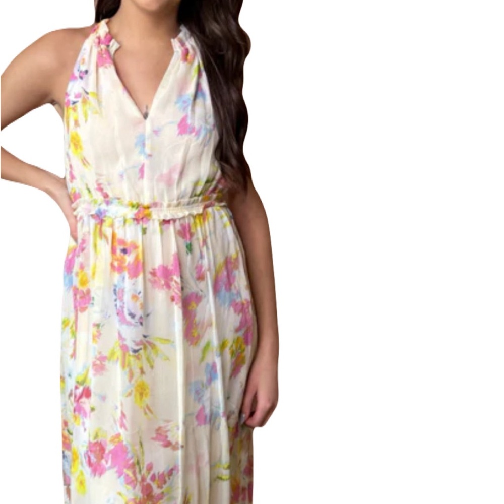 NWOT V-NECK HALTER FLORAL BOHO MIDI DRESS M